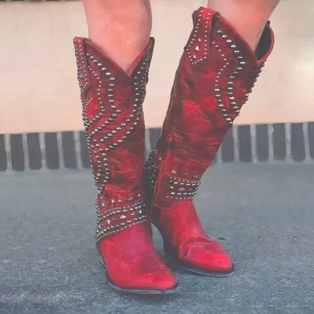 Womens Knee-High Boots Western Style Leather