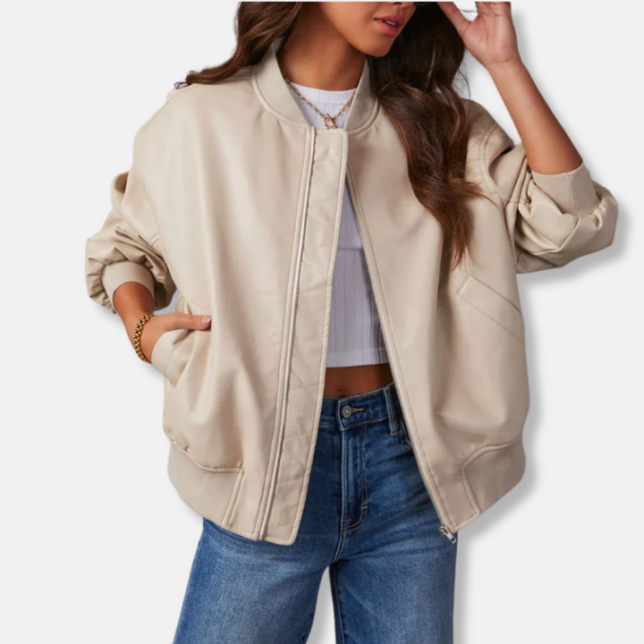 Womens Bomber Jacket Ribbed Trim Oversized Relaxed Fit