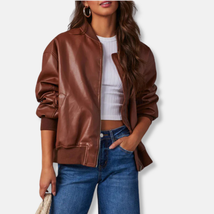 Womens Bomber Jacket Ribbed Trim Oversized Relaxed Fit