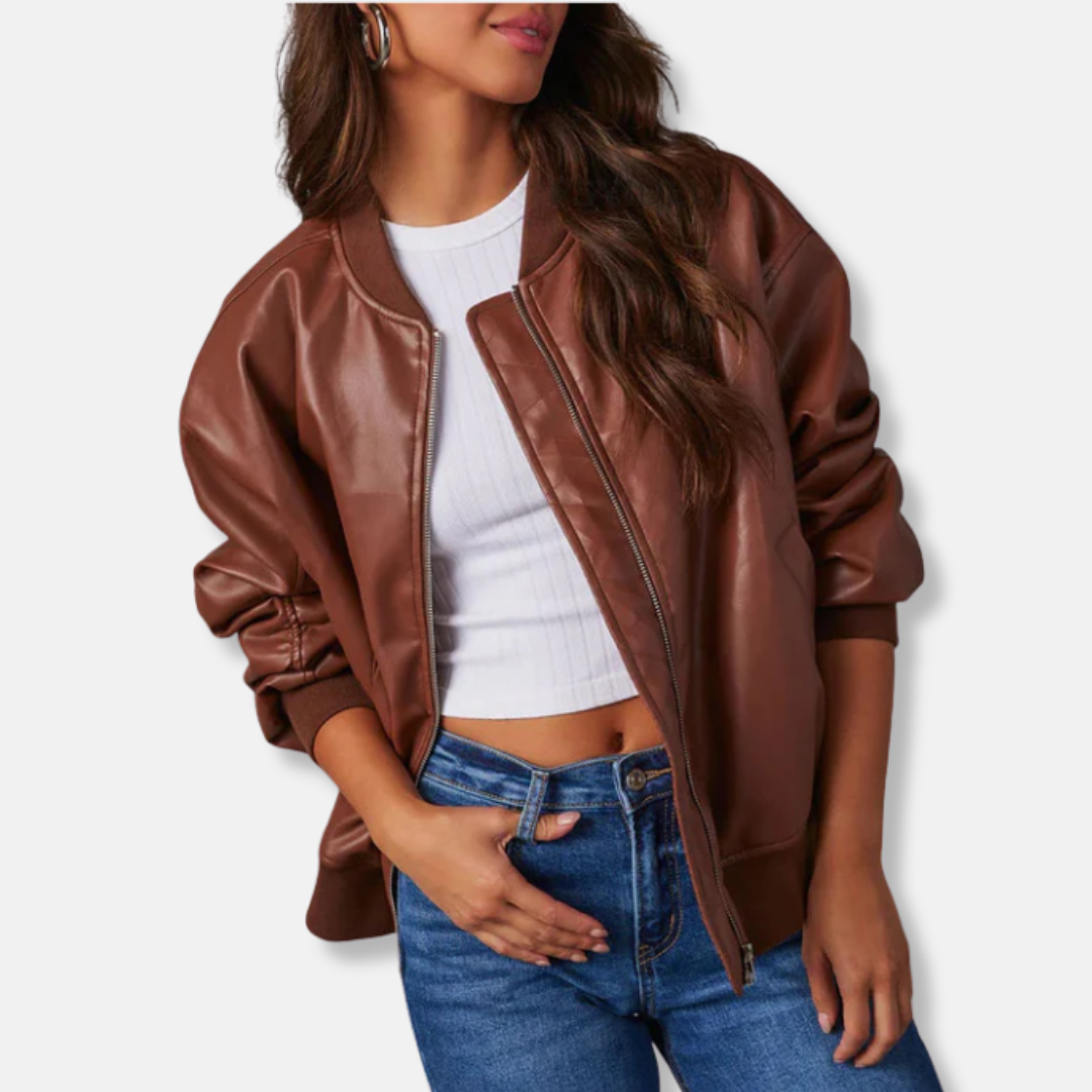 Womens Bomber Jacket Ribbed Trim Oversized Relaxed Fit
