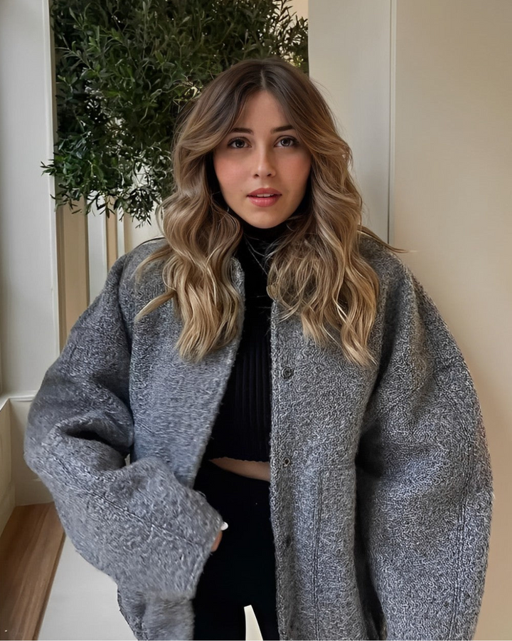 Womens Bomber Jacket Plush Fabric Oversized Relaxed Fit