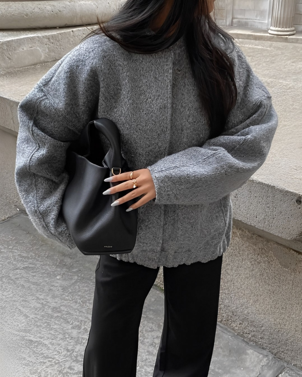 Womens Bomber Jacket Plush Fabric Oversized Relaxed Fit