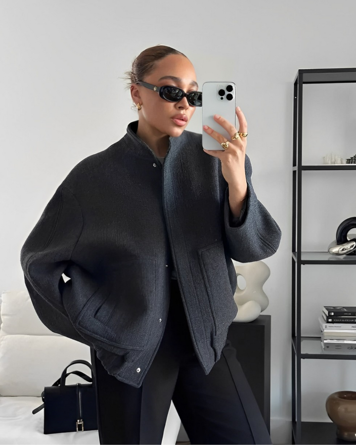 Womens Bomber Jacket Plush Fabric Oversized Relaxed Fit