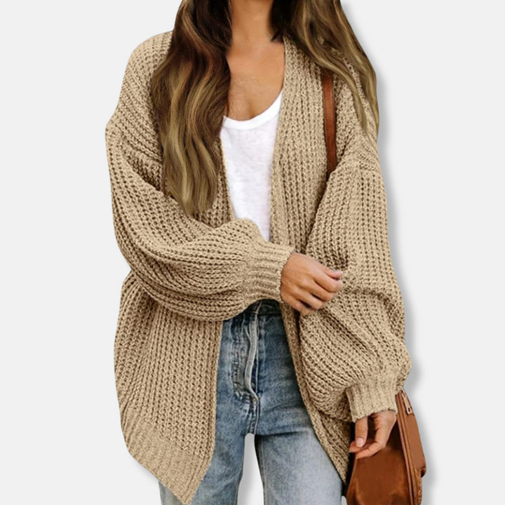 Womens Cardigan Wool Blend Chunky Knit Oversized Fit Lantern Sleeves