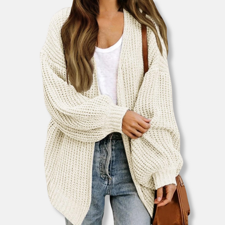 Womens Cardigan Wool Blend Chunky Knit Oversized Fit Lantern Sleeves