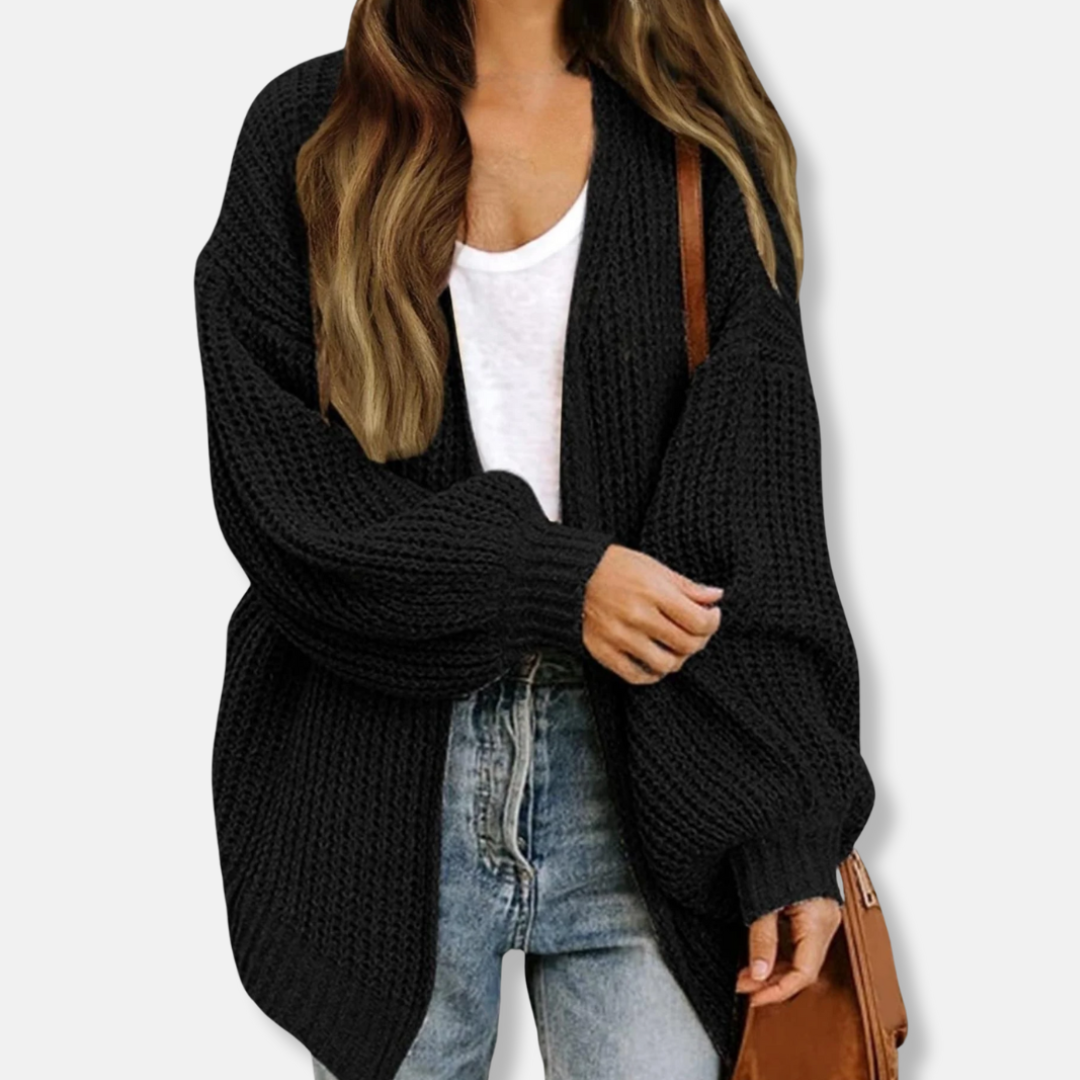 Womens Cardigan Wool Blend Chunky Knit Oversized Fit Lantern Sleeves