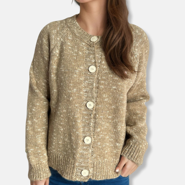 Womens Cropped Cardigan Marled Knit Relaxed Fit Button Front