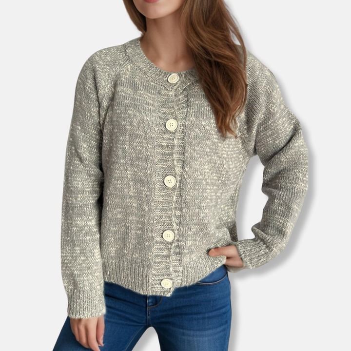Womens Cropped Cardigan Marled Knit Relaxed Fit Button Front