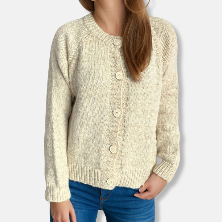 Womens Cropped Cardigan Marled Knit Relaxed Fit Button Front