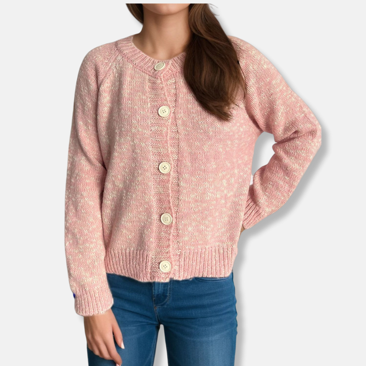 Womens Cropped Cardigan Marled Knit Relaxed Fit Button Front - BritishMode