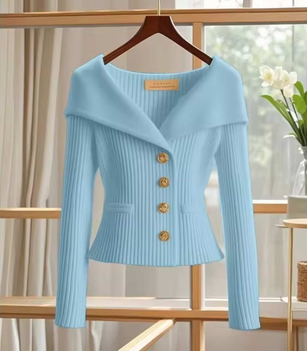 Womens Cardigan Soft Ribbed Knit Tailored Fit Wide Collar - BritishMode