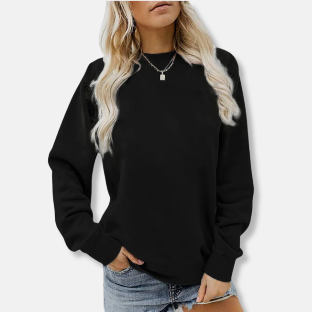 Womens Crewneck Sweatshirt Cotton Blend Relaxed Fit Ribbed Cuffs - BritishMode