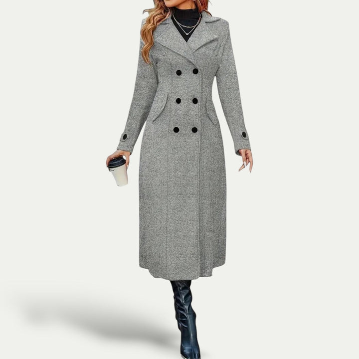 Womens Longline Coat Double-Breasted Wool Blend Outerwear