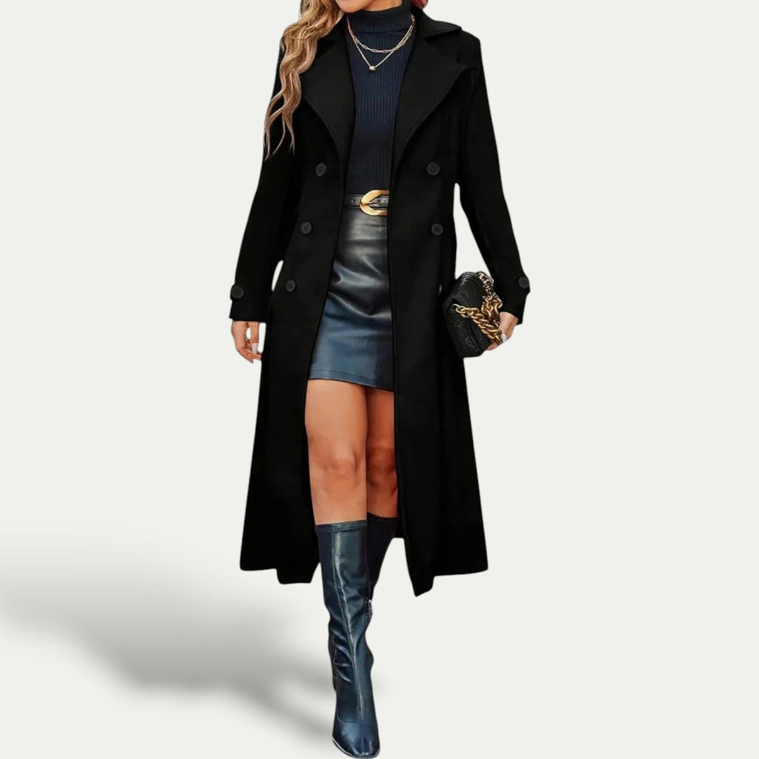 Womens Longline Coat Double-Breasted Wool Blend Outerwear