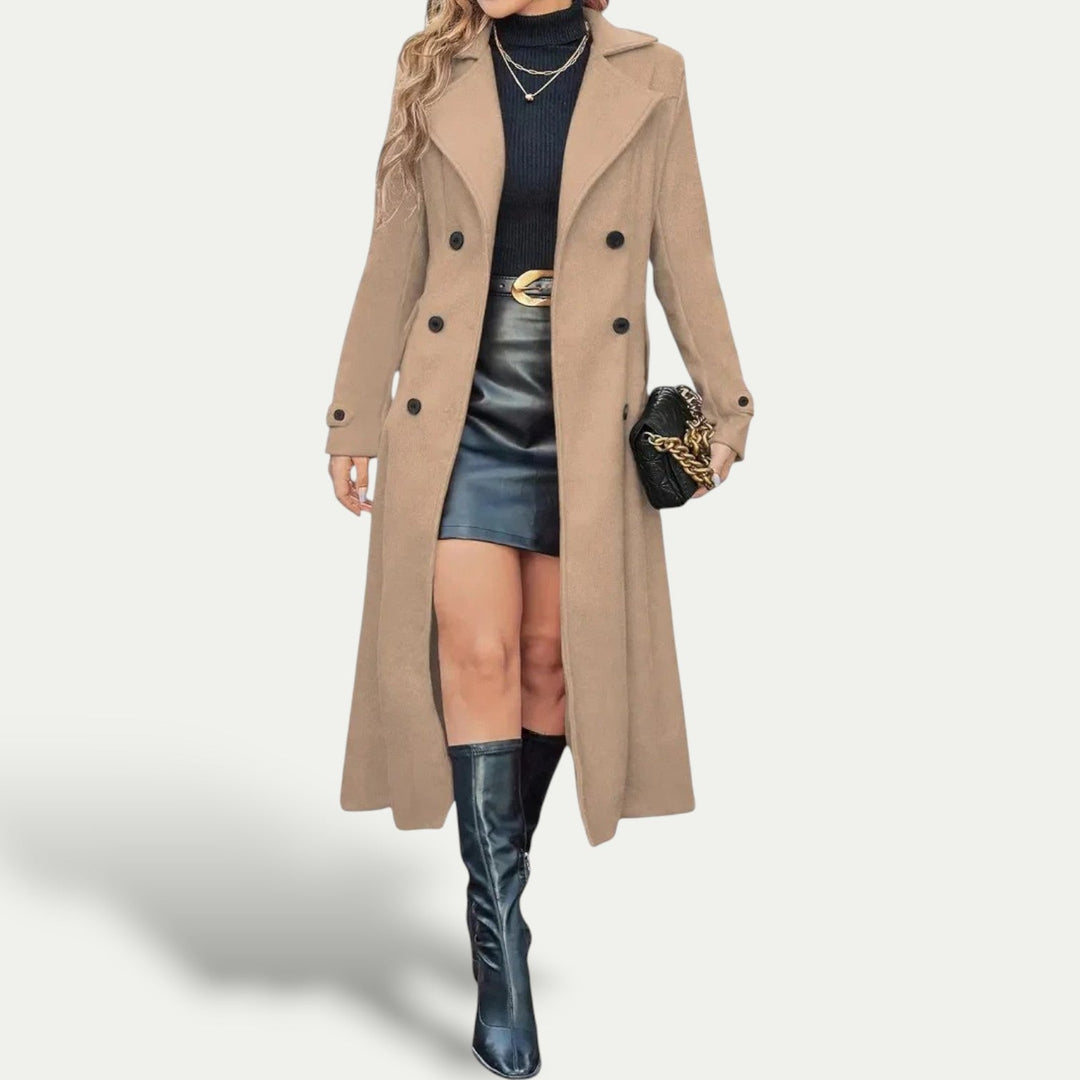 Womens Longline Coat Double-Breasted Wool Blend Outerwear
