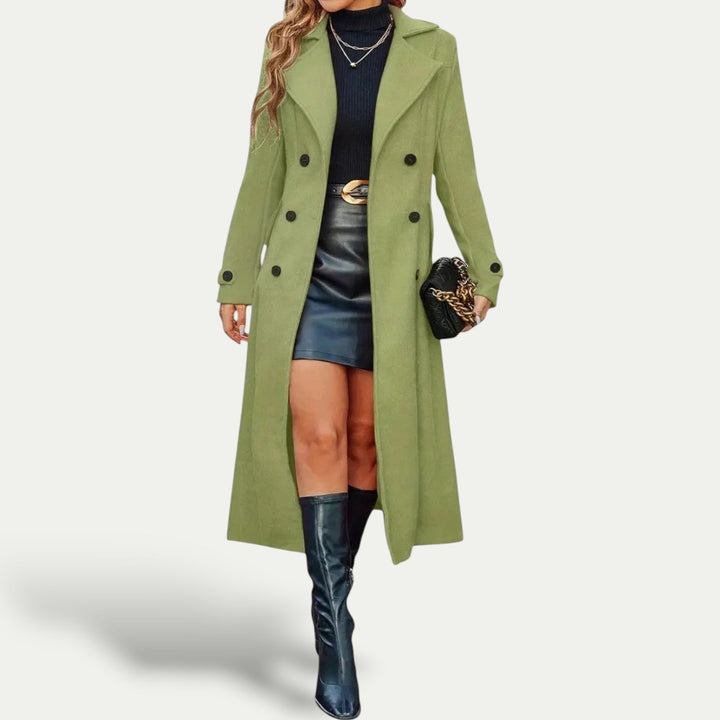 Womens Longline Coat Double-Breasted Wool Blend Outerwear