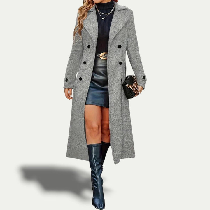 Womens Longline Coat Double-Breasted Wool Blend Outerwear - BritishMode