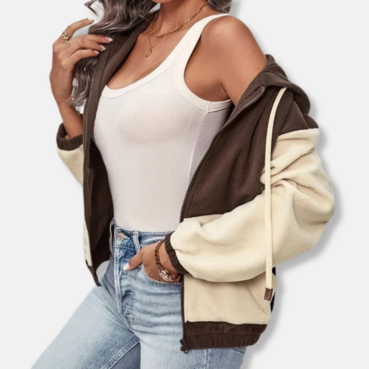 Womens Hooded Jacket Fleece Material Relaxed Fit Zip Front