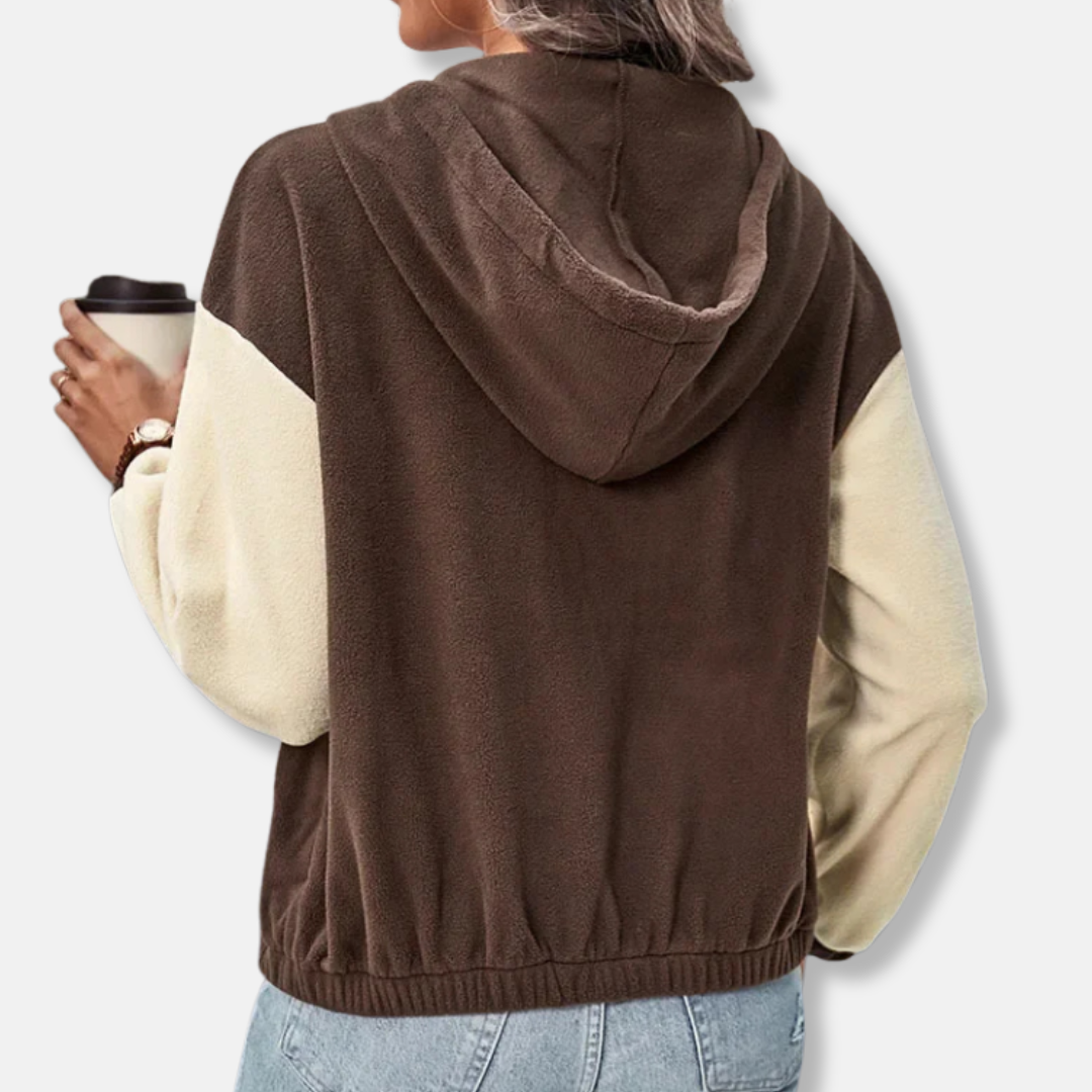 Womens Hooded Jacket Fleece Material Relaxed Fit Zip Front