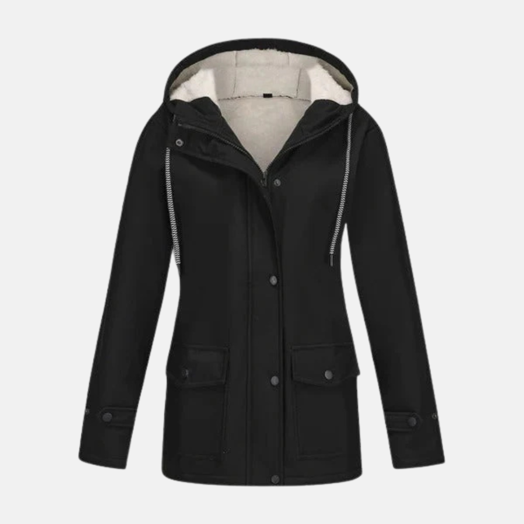Womens Hooded Jacket Fleece Lined Water Resistant Relaxed Fit
