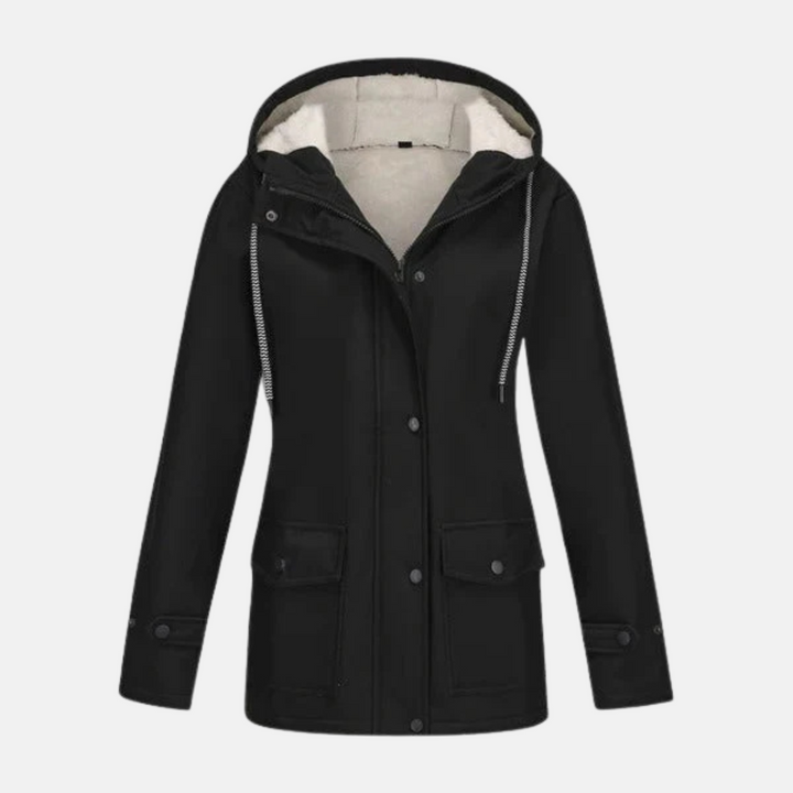Womens Hooded Jacket Fleece Lined Water Resistant Relaxed Fit