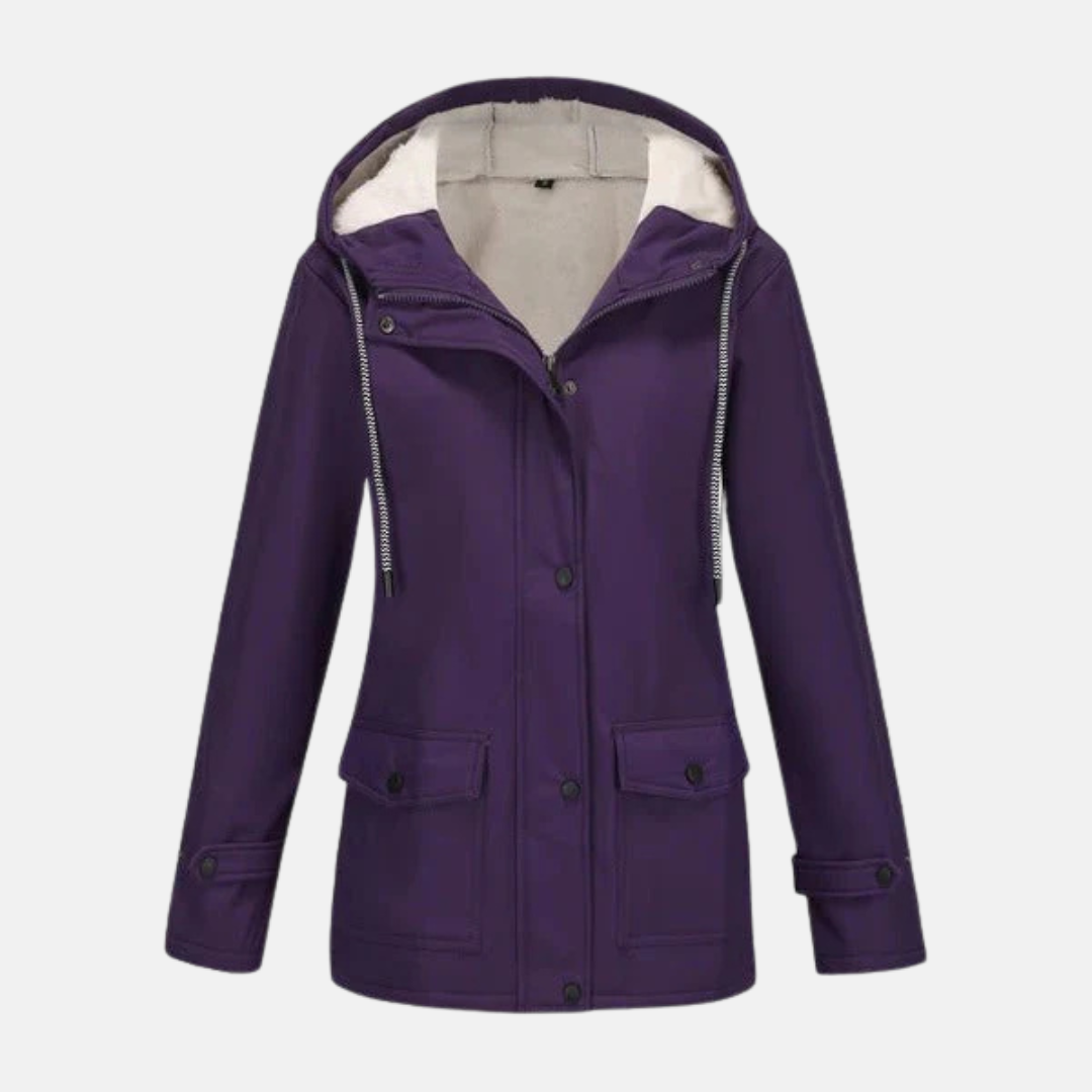 Womens Hooded Jacket Fleece Lined Water Resistant Relaxed Fit