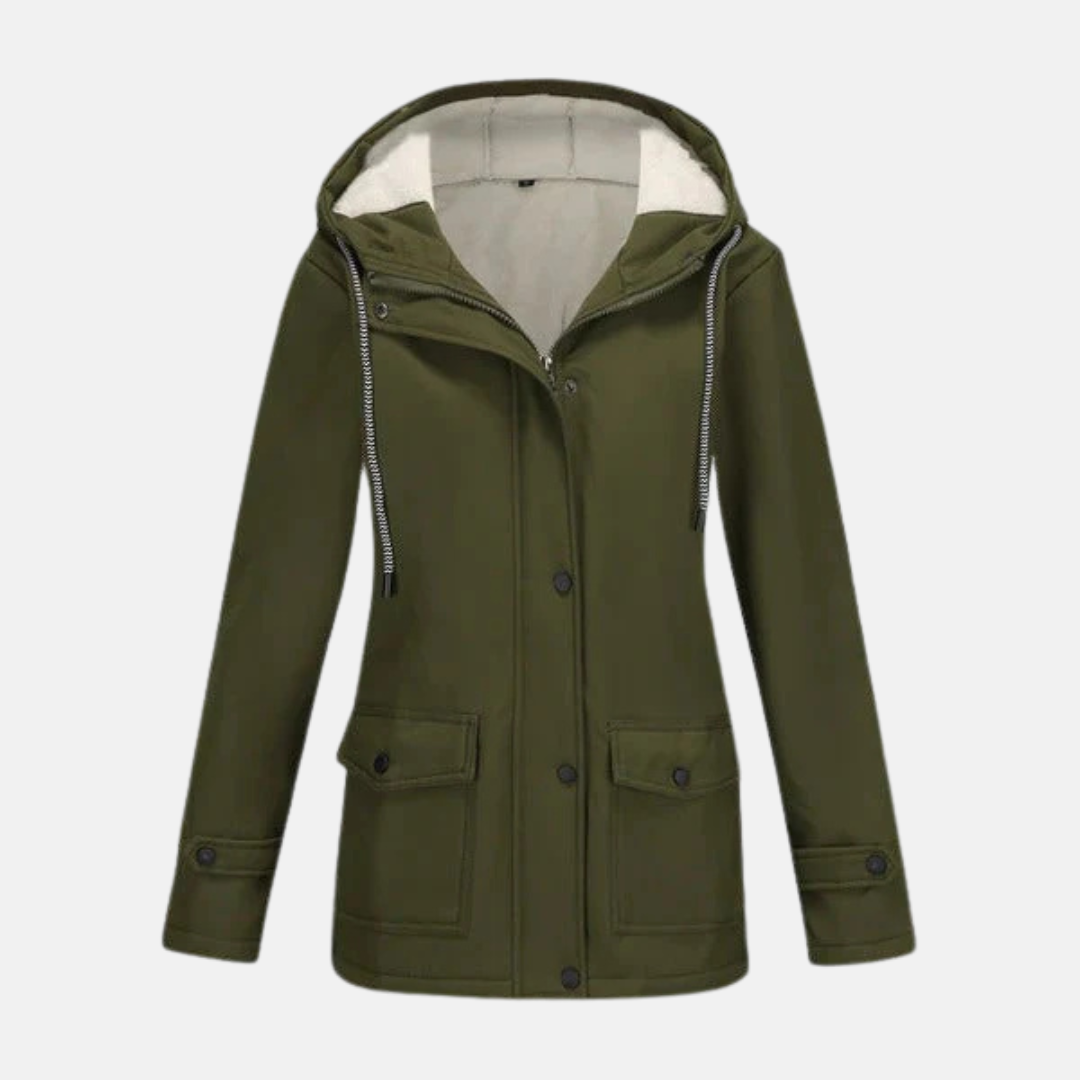 Womens Hooded Jacket Fleece Lined Water Resistant Relaxed Fit