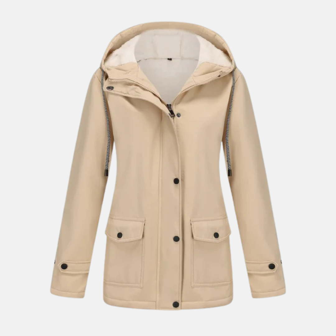 Womens Hooded Jacket Fleece Lined Water Resistant Relaxed Fit