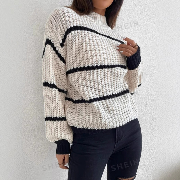 Womens Knit Sweater Chunky Texture Crew Neck Relaxed Fit
