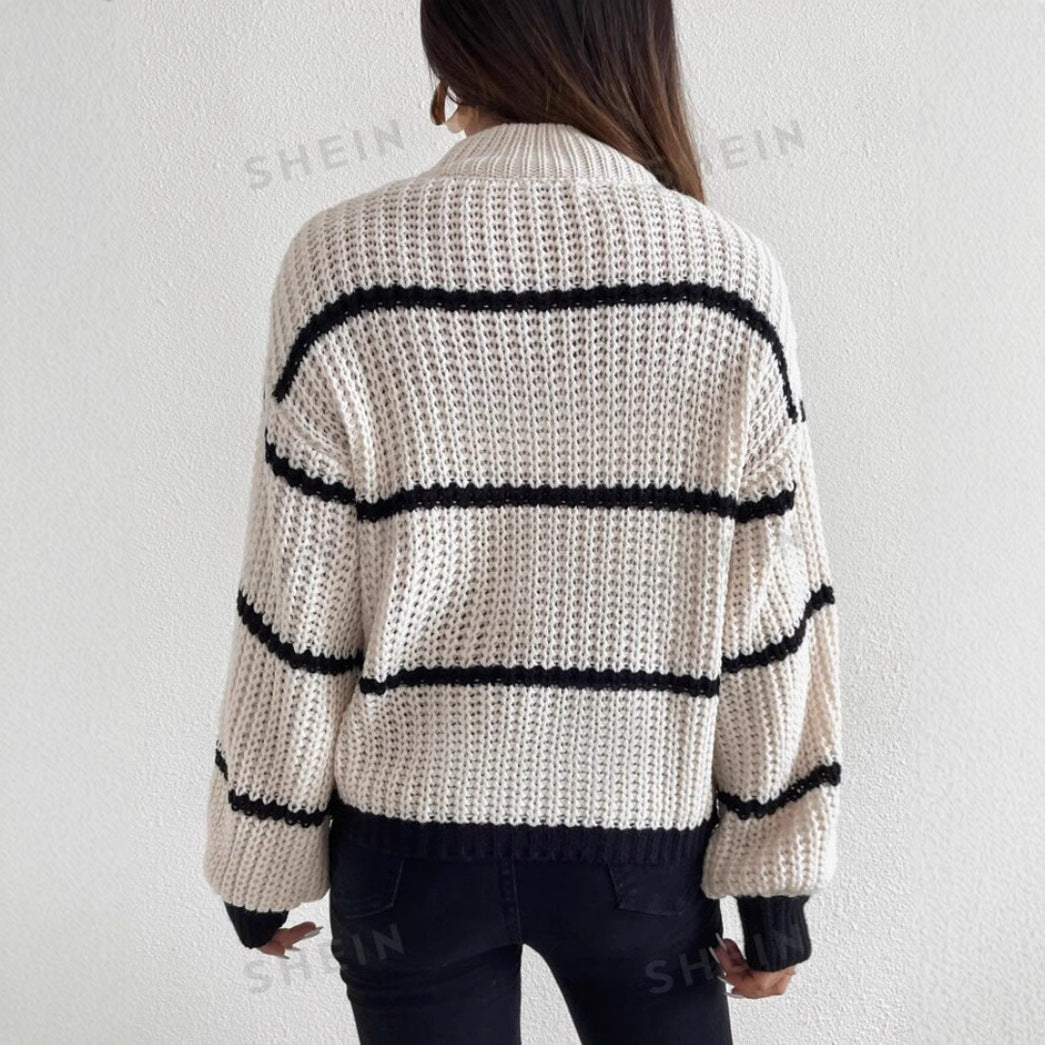 Womens Knit Sweater Chunky Texture Crew Neck Relaxed Fit