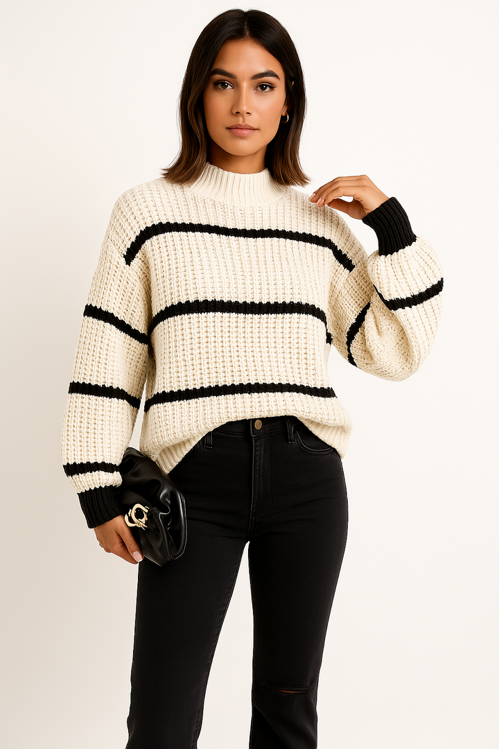 Womens Knit Sweater Chunky Texture Crew Neck Relaxed Fit - BritishMode