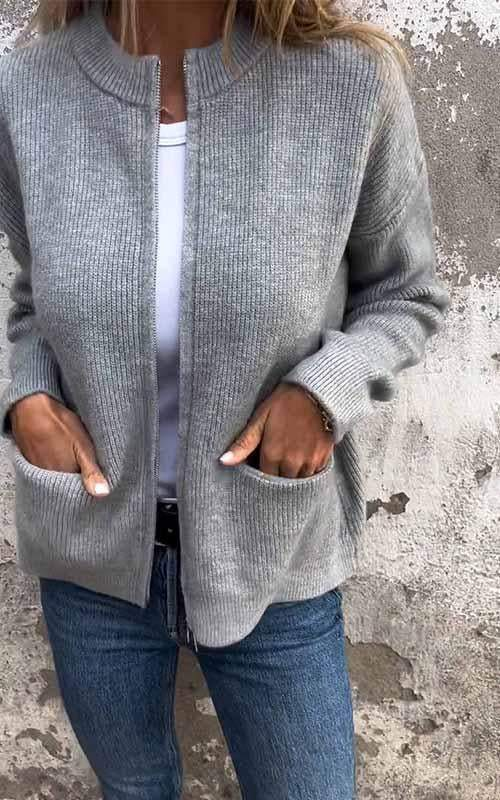 Womens Knitted Cardigan Relaxed Fit Open Front Ribbed Edges