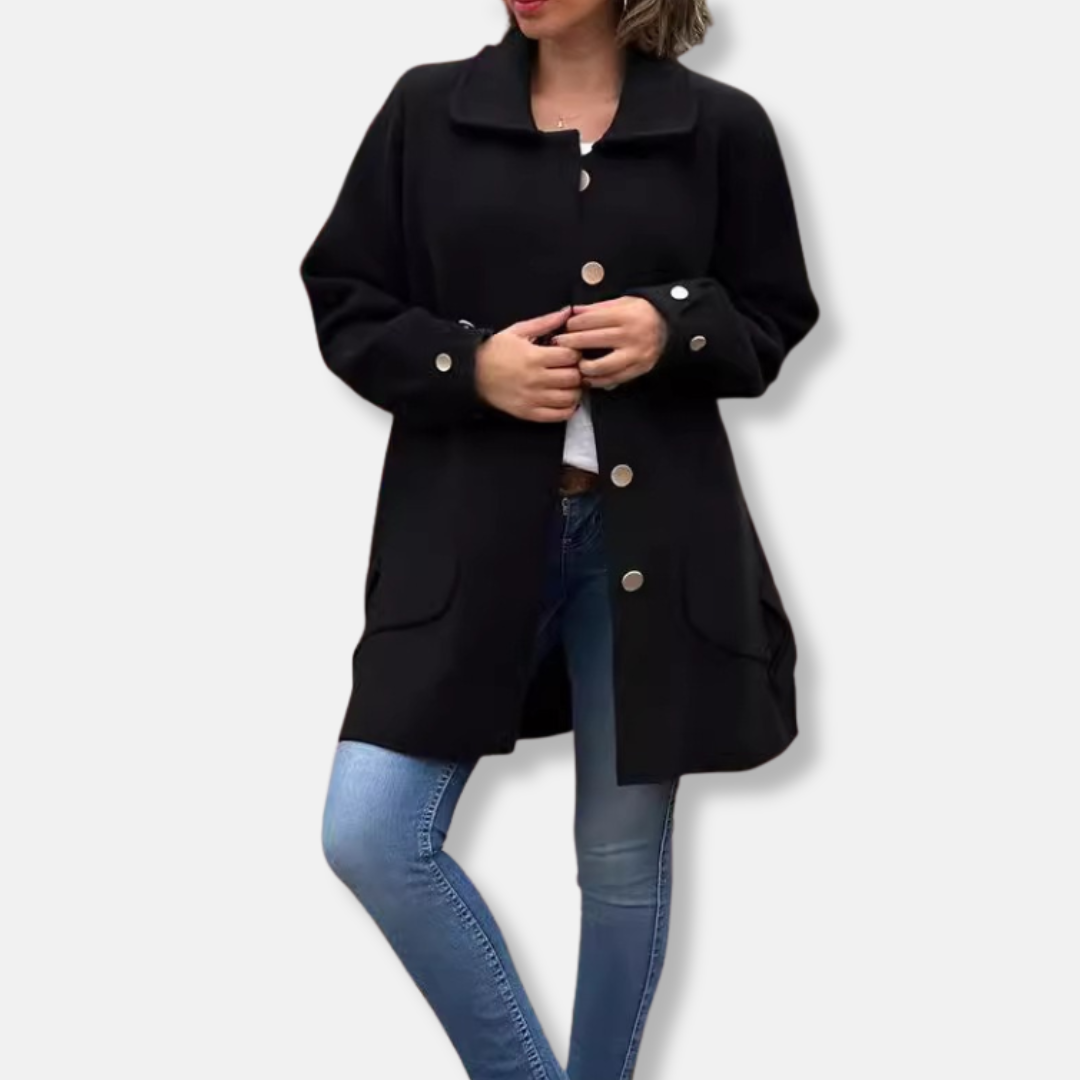 Womens Long Coat Wool Feel Relaxed Fit Single-Breasted