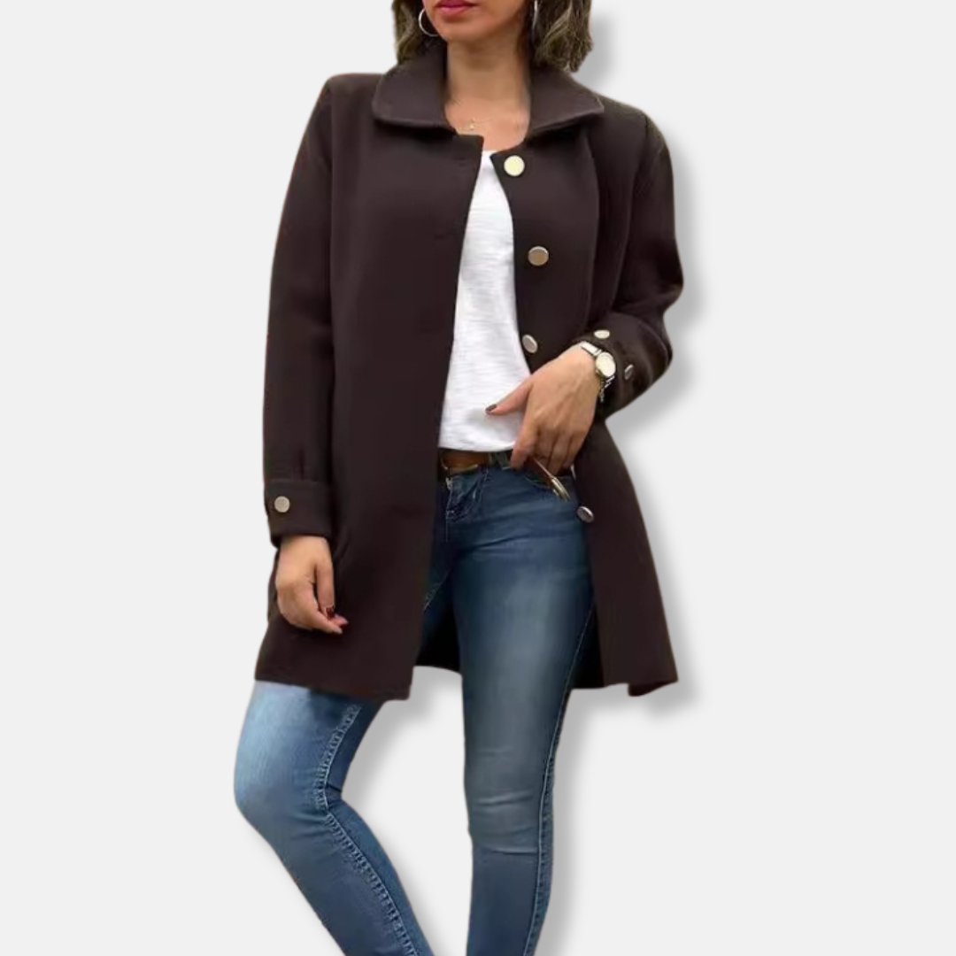 Womens Long Coat Wool Feel Relaxed Fit Single-Breasted