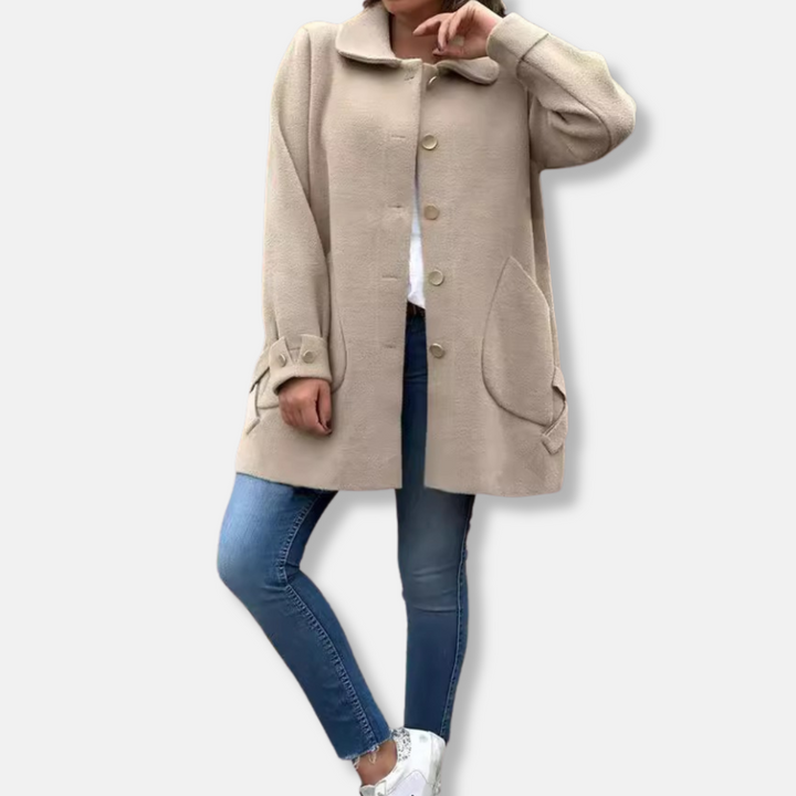 Womens Long Coat Wool Feel Relaxed Fit Single-Breasted - BritishMode
