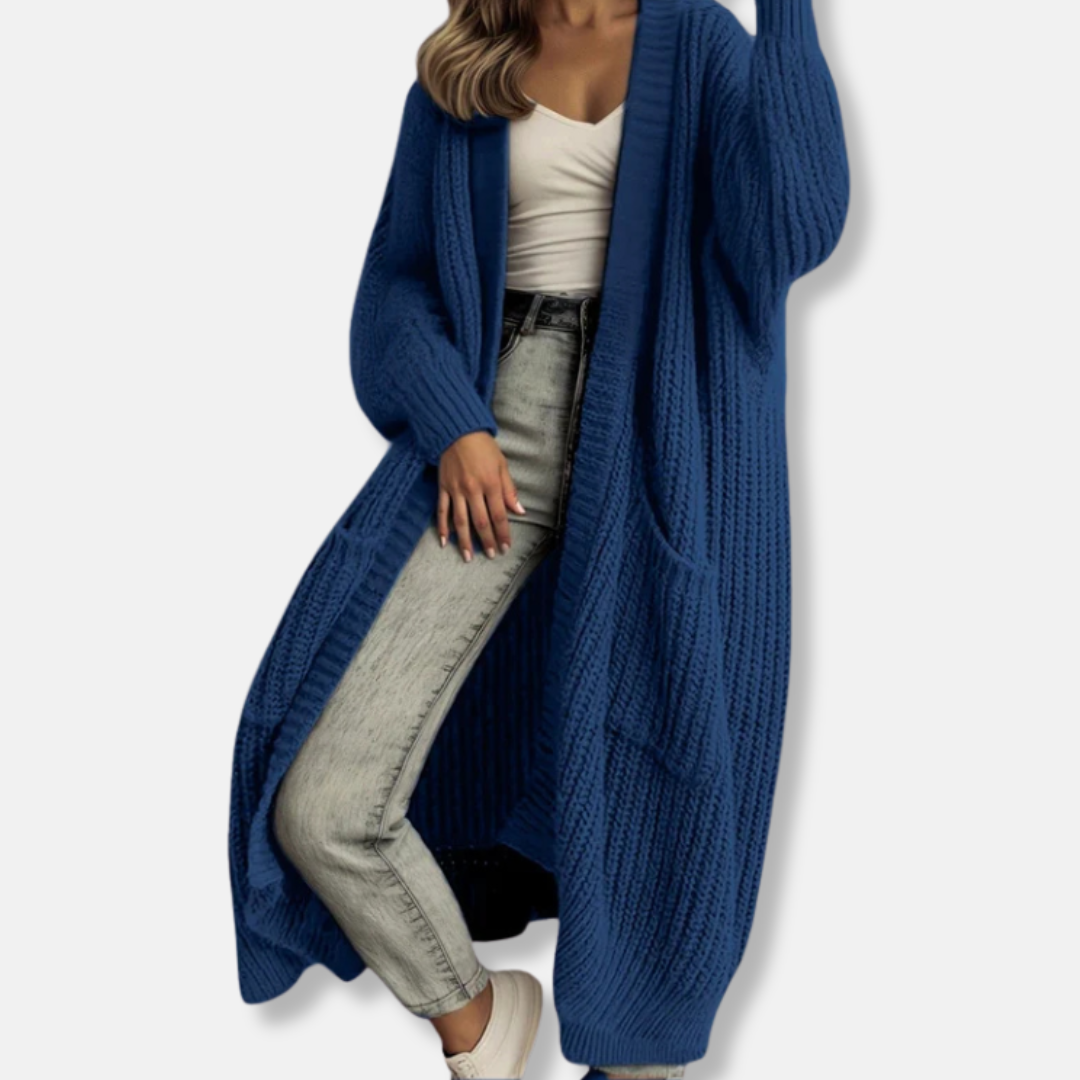 Womens Long Knit Cardigan Chunky Ribbed Oversized Fit Open Front