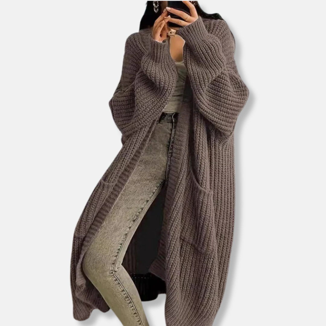 Womens Long Knit Cardigan Chunky Ribbed Oversized Fit Open Front
