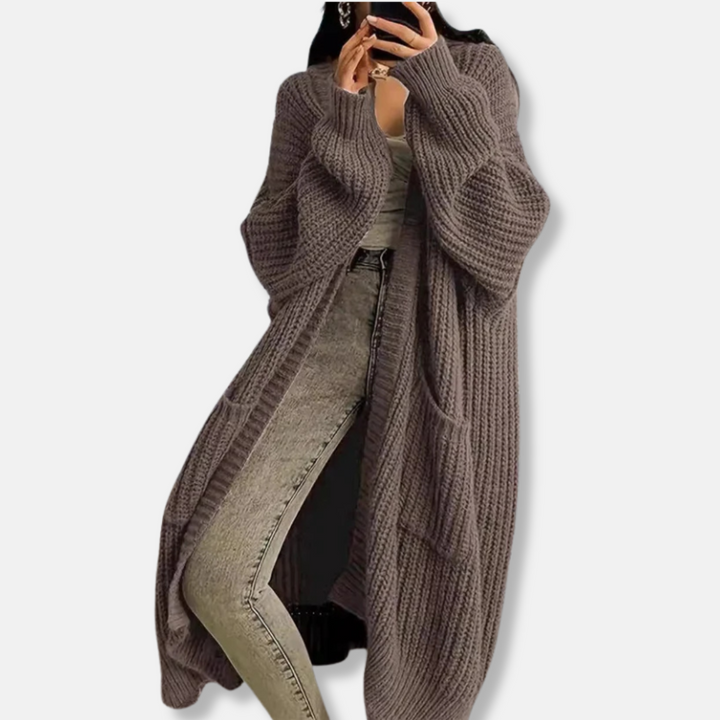 Womens Long Knit Cardigan Chunky Ribbed Oversized Fit Open Front