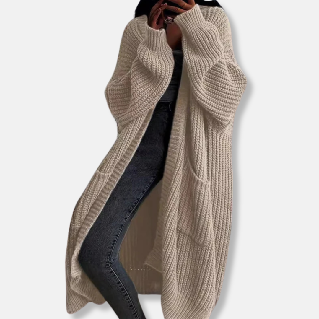 Womens Long Knit Cardigan Chunky Ribbed Oversized Fit Open Front