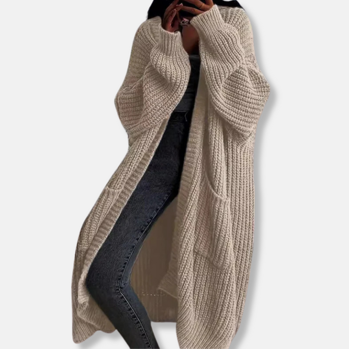 Womens Long Knit Cardigan Chunky Ribbed Oversized Fit Open Front