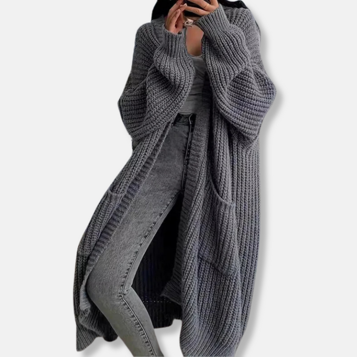 Womens Long Knit Cardigan Chunky Ribbed Oversized Fit Open Front
