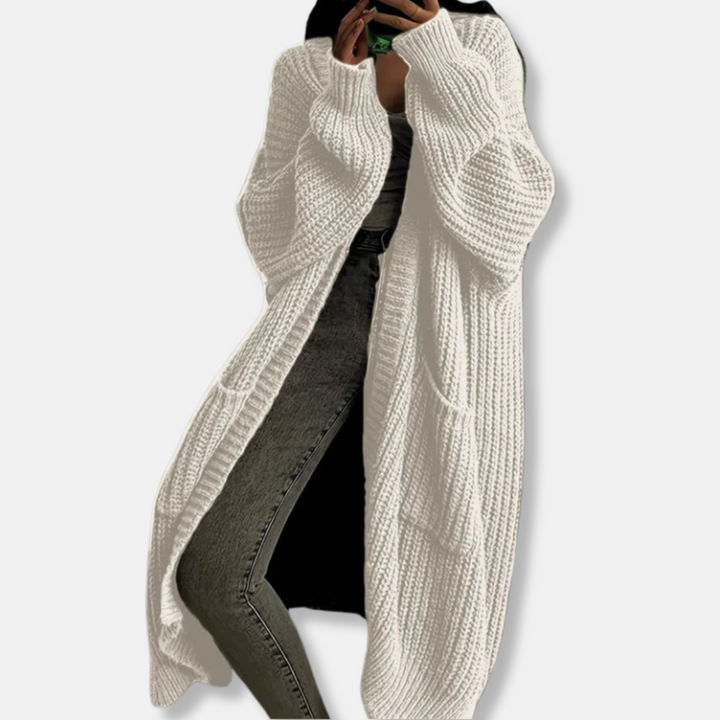 Womens Long Knit Cardigan Chunky Ribbed Oversized Fit Open Front