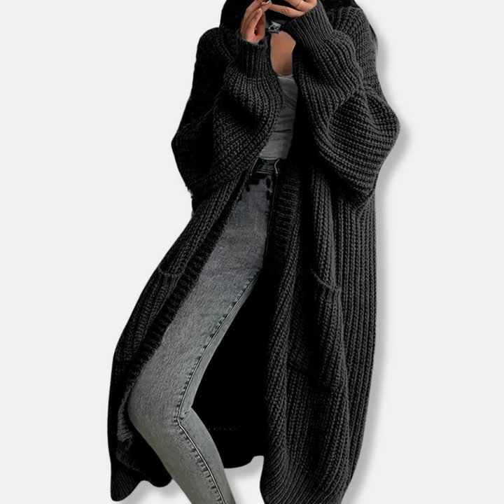 Womens Long Knit Cardigan Chunky Ribbed Oversized Fit Open Front - BritishMode