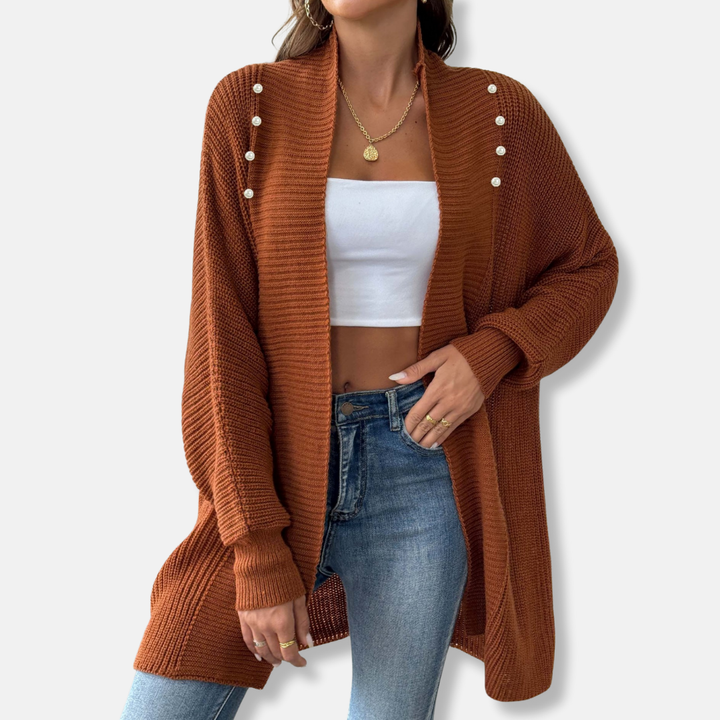 Womens Longline Cardigan Chunky Ribbed Knit Shawl Collar Loose Fit