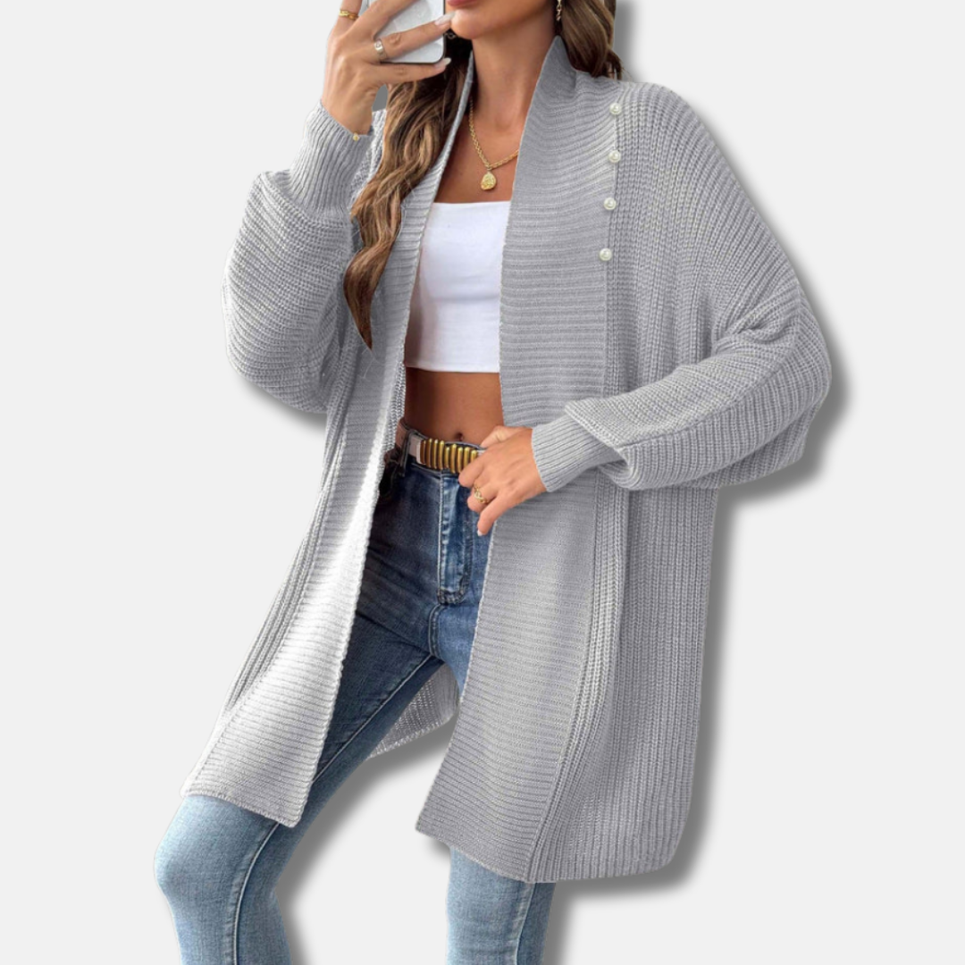 Womens Longline Cardigan Chunky Ribbed Knit Shawl Collar Loose Fit