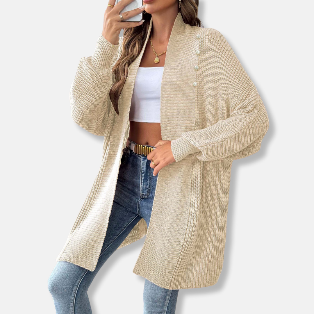 Womens Longline Cardigan Chunky Ribbed Knit Shawl Collar Loose Fit