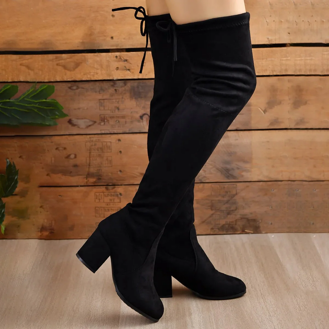 Womens Over-the-Knee Boots Faux Suede Stretch Fit Block Heel