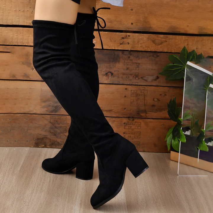 Womens Over-the-Knee Boots Faux Suede Stretch Fit Block Heel
