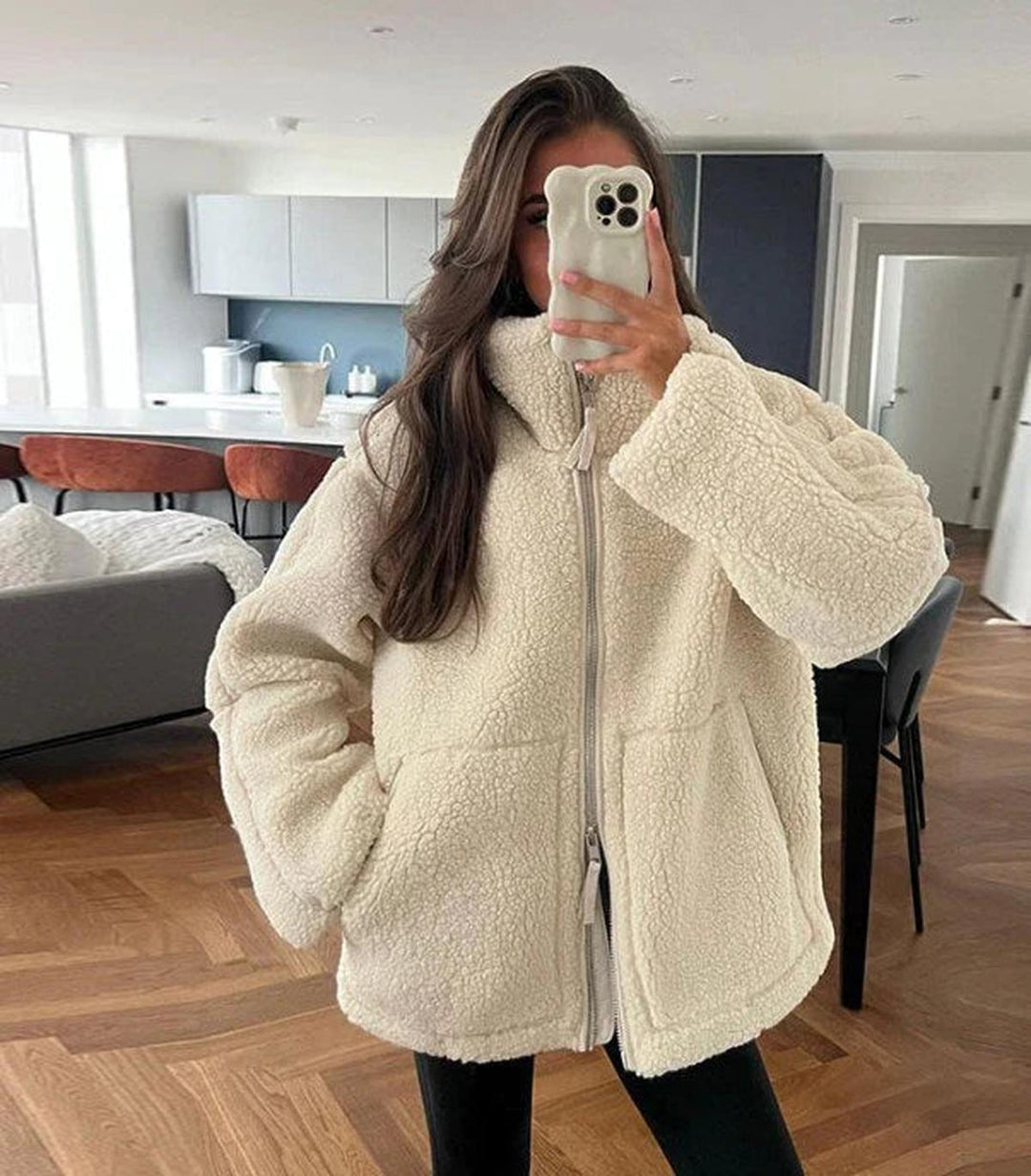 Womens Wool Coat with Faux Fur Collar Relaxed Fit - BritishMode