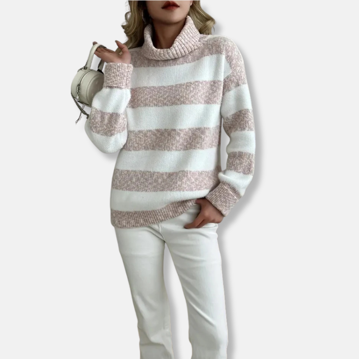 Womens Pullover Sweatshirt Plush Knit Ribbed Turtleneck Loose Fit